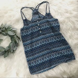 LAST CHANCE! Blue Aztec print button up tank top
